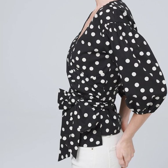NEW White House Black Market Polka Dot Wrap Blouse - Picture 2 of 6